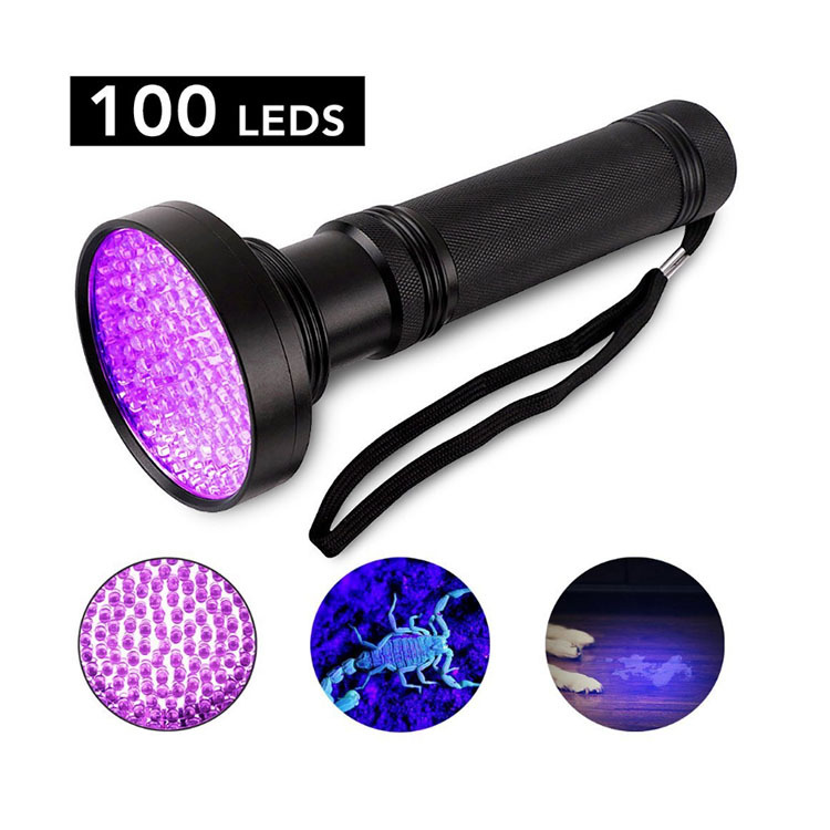 Black UV Flashlight – HIGH Power 100 LED with 30-feet Flood Effect – Professional Grade 385nm-395nm Best for Commercial/Domestic Use Works Even in Ambient Light 