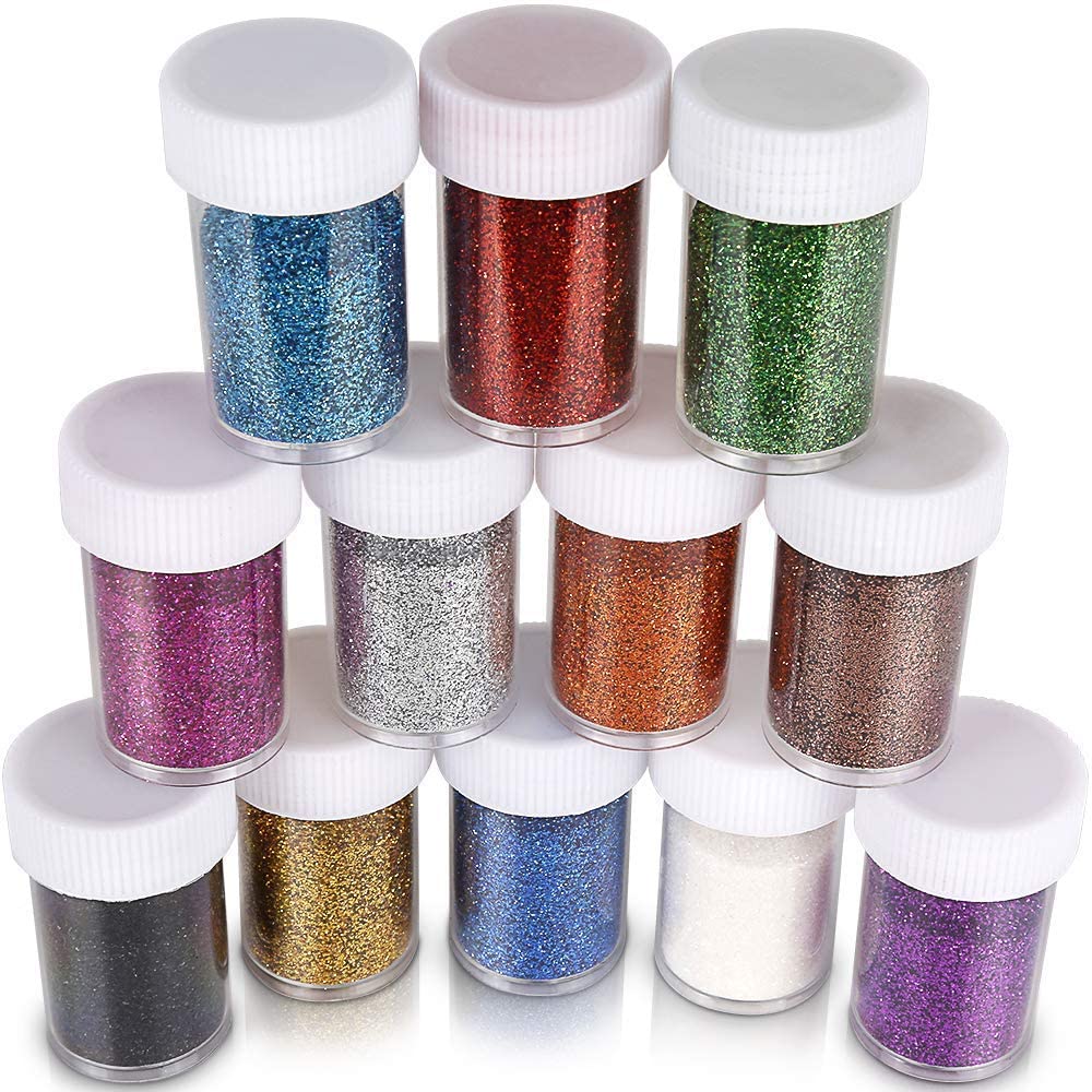 Glitter Powder Sequins for Resin Arts Crafts Extra Solvent Resistant Glitter Powder Shakers,Bulk Acrylic Polyester Craft Supplies Glitter Loose Eyeshadow,Assorted Colors,12 Pack Glitter