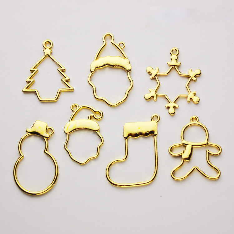 Crystal resin metal frames Christmas tree Santa Claus Snowflower hollowed metal frame