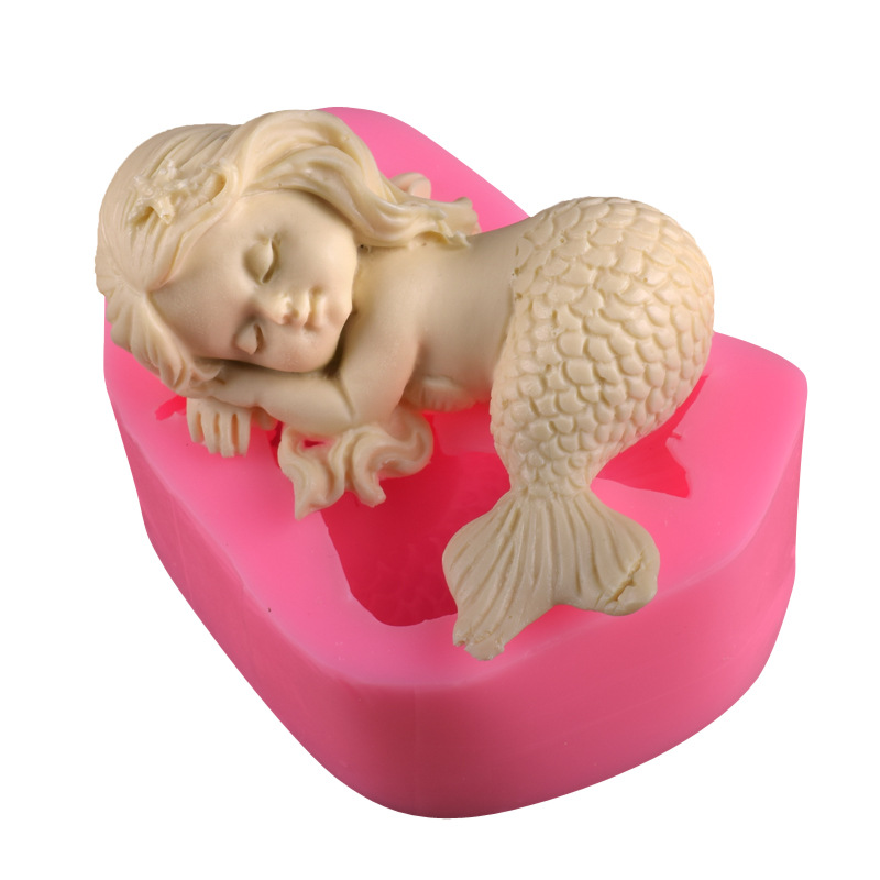 Cute sleeping mermaid fondant silicone mold simulation mermaid cake decoration mold scented plaster mold
