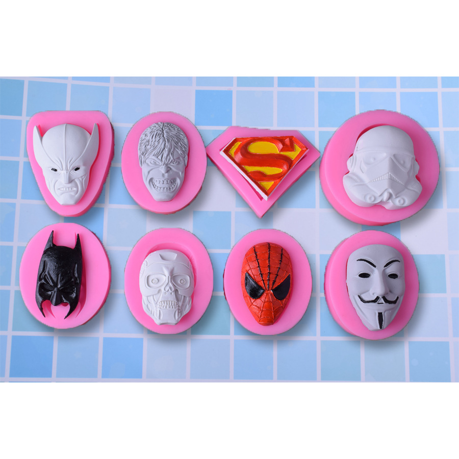8 mask Spider-Man head fondant silicone mold Diy chocolate cake decoration plaster mold 