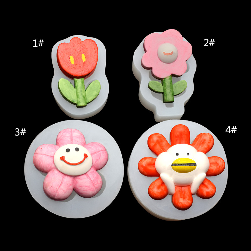 4 cartoon flower silicone mold car incense decorative parts DIY plaster resin mold