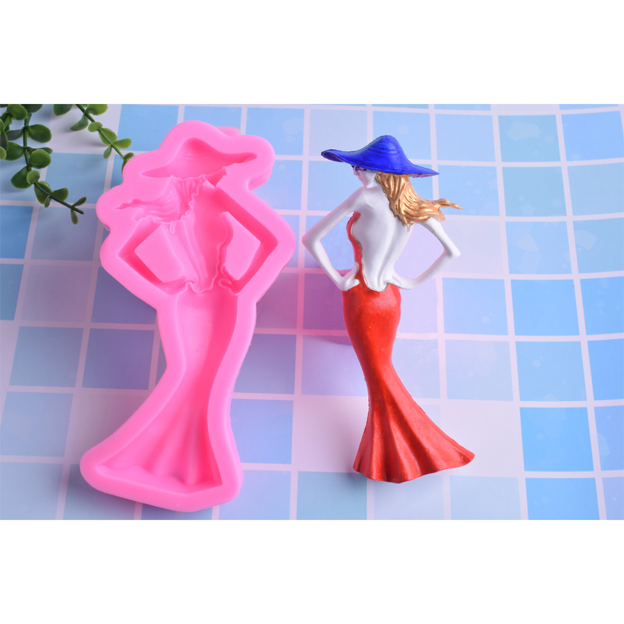 New blue hat red skirt side beauty silicone mold DIY fondant cake chocolate cake decoration clay mold