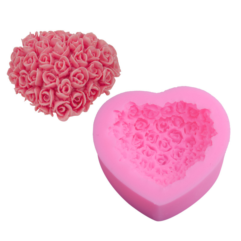 Valentine's Day love rose fondant silicone mold scented plaster mold chocolate mold DIY baking