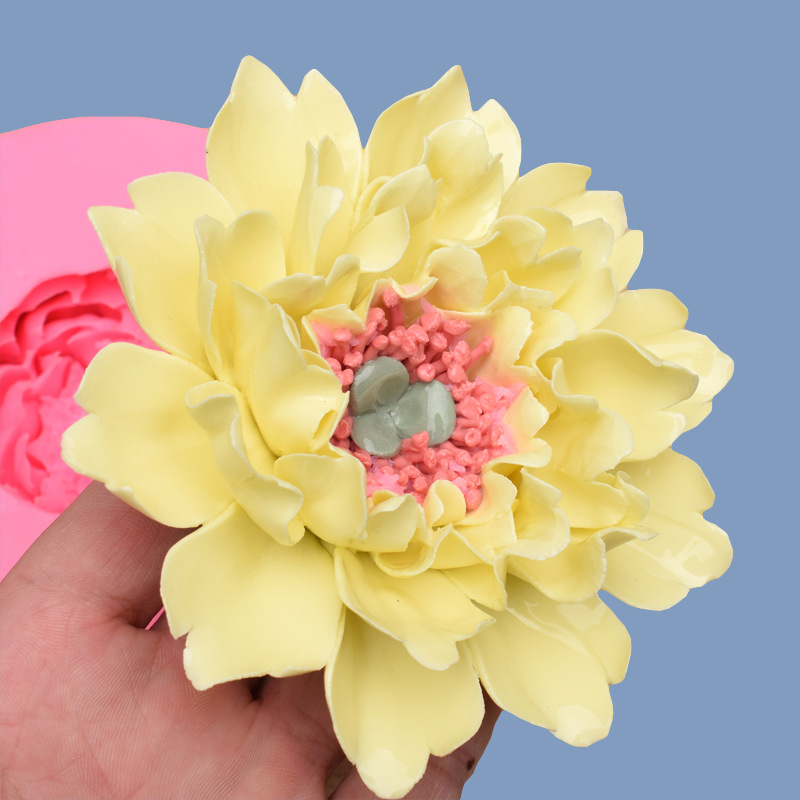Three - dimensional peony flower silicone mold resin DIY car decoration incense furnishing parts plaster mold