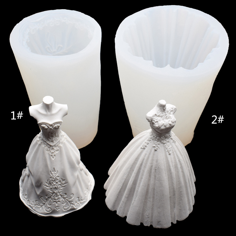 Hot style 3D wedding dress handmade soap wedding dress silicone mold diy pudding candle car decorations incense mold