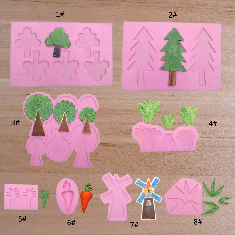 Trees windmill vegetation fondant silicone mold grass DIY chocolate decorative resin appliances