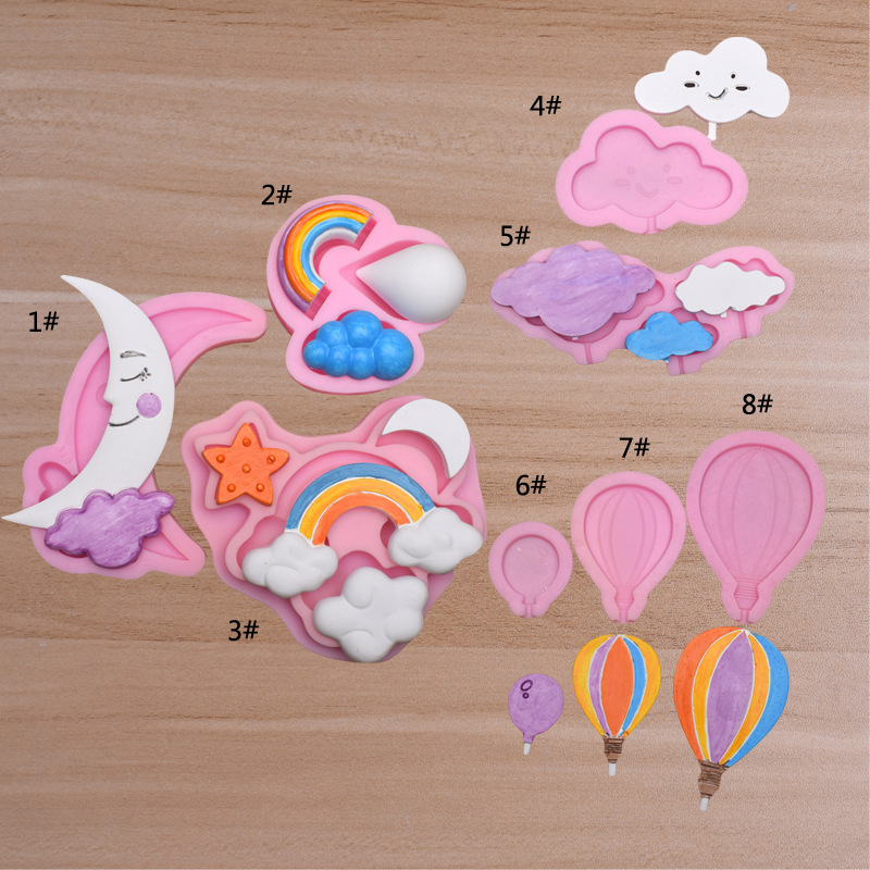 Moon clouds star rainbow silicone mold chocolate lollipop DIY cake decorating mold