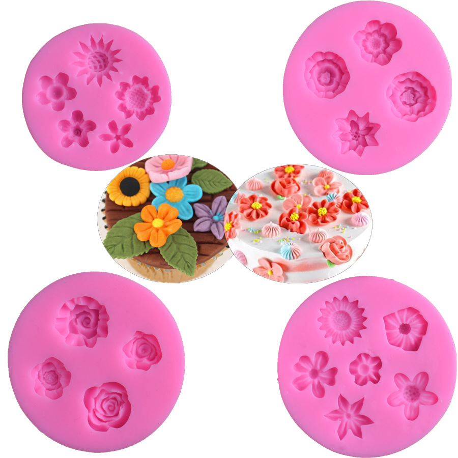 4 flower florets fondant silicone mold diy chocolate baking cake decoration clay plaster mold