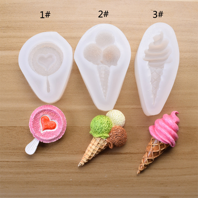 3 ice cream lollipop ice cream cone flip fondant silicone mold cake baking DIY chocolate decorative clay mold