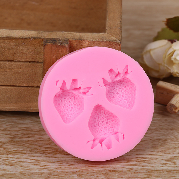 3 strawberry fondant silicone mold diy chocolate candy mousse cake decorating baking ice cream mold