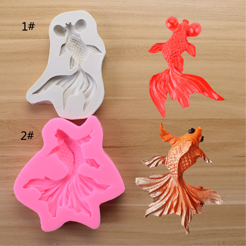 2 goldfish koi fondant silicone mold cake baking DIY car decorative resin molds