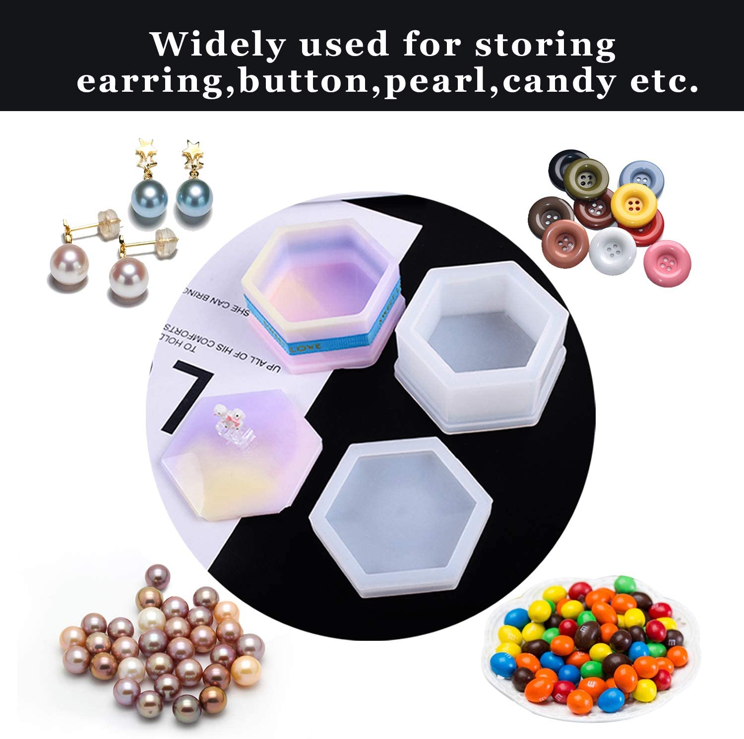 Box Resin Molds, Jewelry Box Molds with Heart Shape Silicone Resin Mold,  Hexagon Storage Box Mold and Square Epoxy Molds for Making Resin Molds