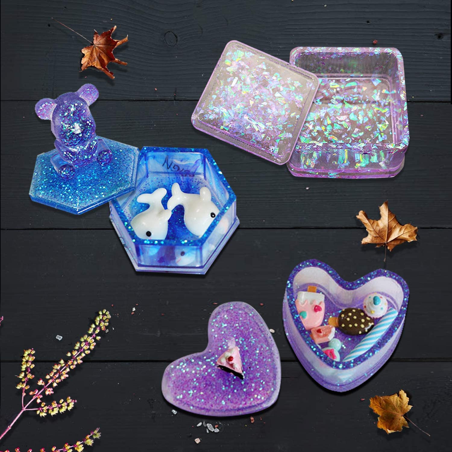 Box Resin Molds, Jewelry Box Molds with Heart Shape Silicone Resin Mold,  Hexagon Storage Box Mold and Square Epoxy Molds for Making Resin Molds