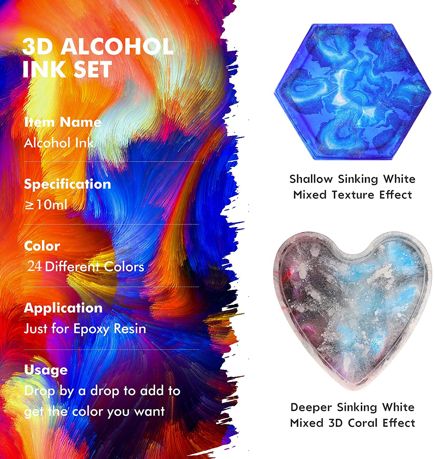 Alcohol Ink Set - 20 Colors - Acid-Free, Permanent - Resin, Glass, Metal -  10ml