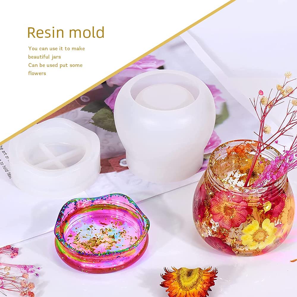 Pudding Jars Silicone Resin Mold, Silicone Jar Resin Mold with Lid, Jewelry Box Candle Holder Mould, Bottle Epoxy Casting Resin Mold for Storage Display Home Decor 