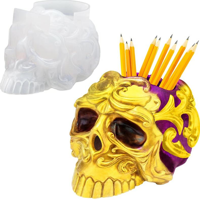 Resin Mold for Skull, Skull Pen Holder Resin Molds, Skull Silicone Molds Resin Crafts for Decoration and Pen Organizer