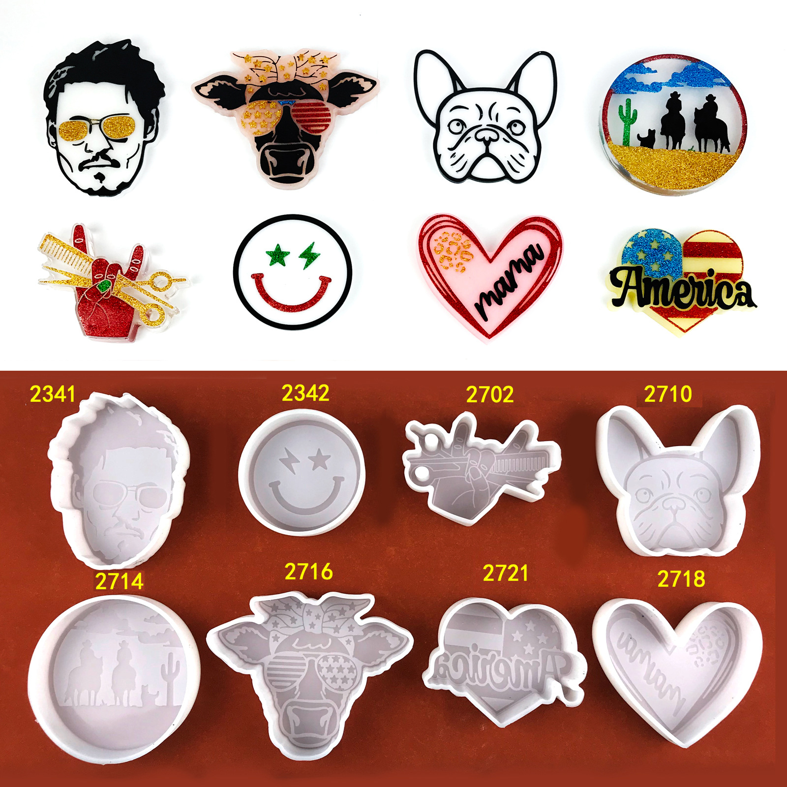 Amazon Hot Sale New Car freshie Molds, Face Mama America Heart Silicone Molds for Freshie, Soap, Resin, Candles Making (8 Shapes)