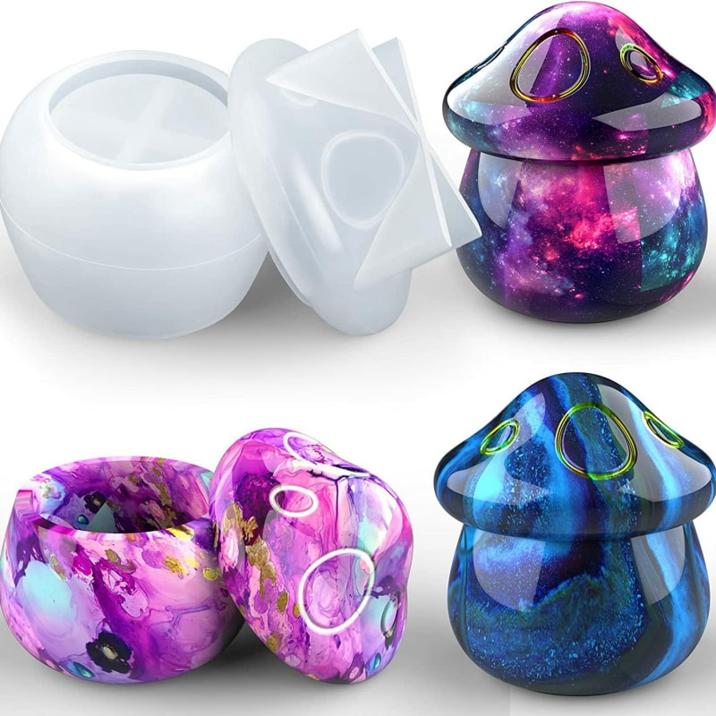 Mushroom Jars Silicone Molds with Lid for Epoxy Resin Casting for DIY Jewelry Storage Box, Candy Container, Home Decoration