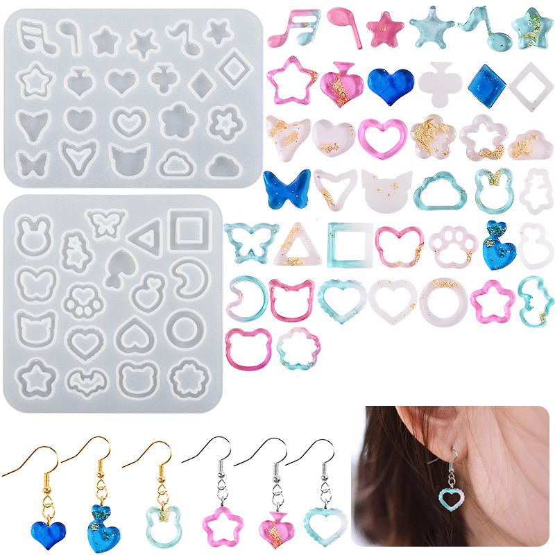 Wholesale DIY Crystal Resin Moon Star Cat Rabbit head Musical Note Earrings Pendant Shaker accessories Silicone Mold