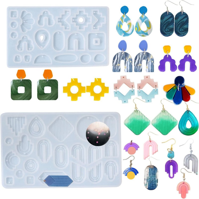 2 Shapes Earrings Resin Mold Jewelry Silicone Molds Epoxy Resin Lots Shaped for Women Earrings Jewelry Pendant Craft Supplies Mould Earring Hooks