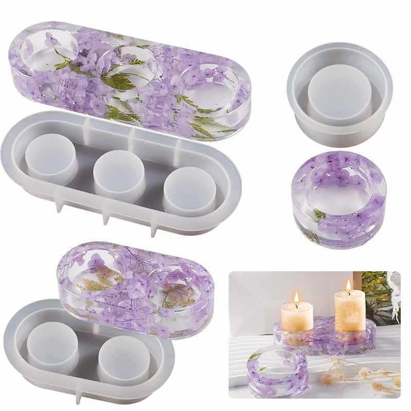 3 Shapes Tealight Candle Holder Resin Molds, Tea Light Candle Holders Silicone Molds for Resin, Candlestick Epoxy Resin Molds for DIY Home Decoration