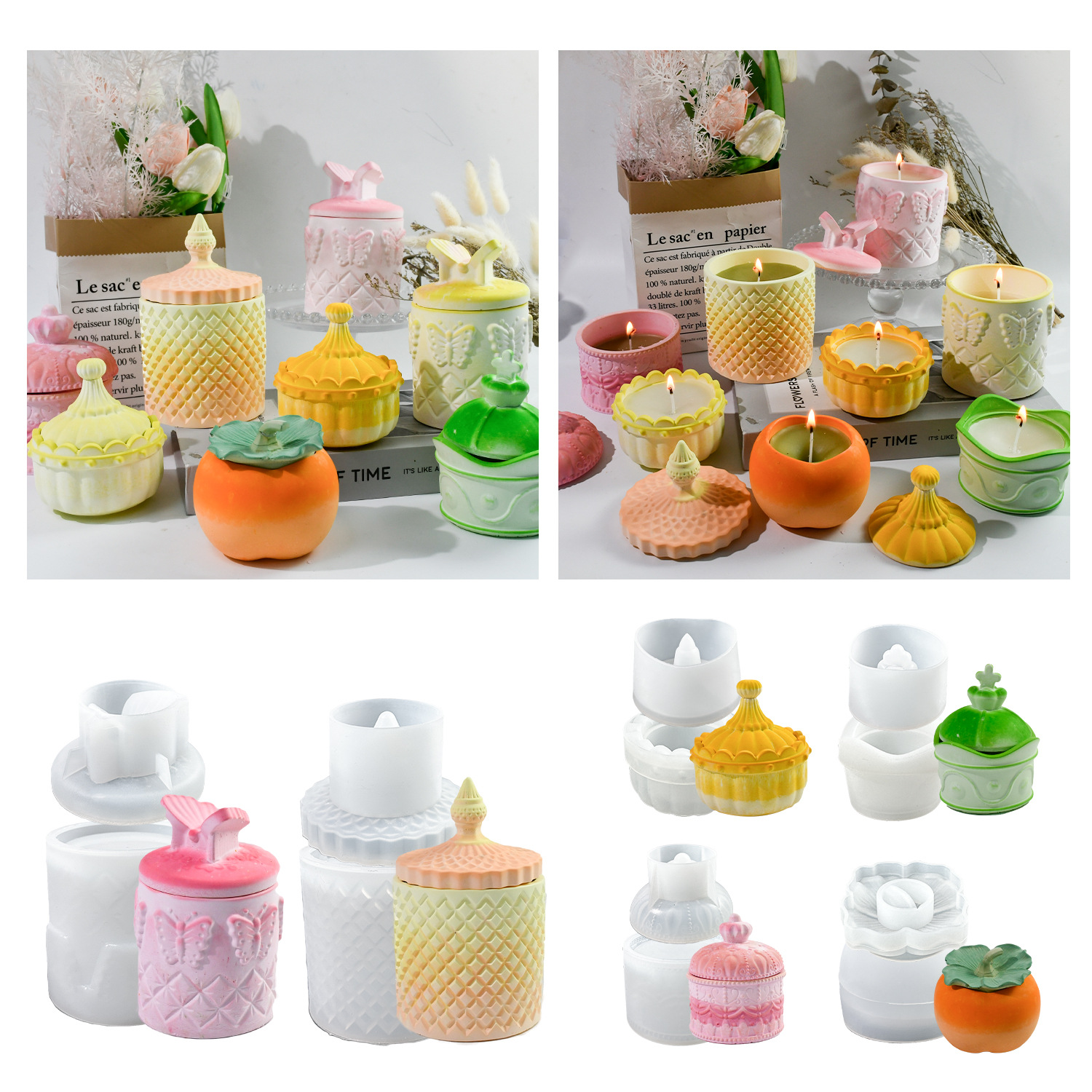 Factory Wholesale 6Pcs DIY Resin Mold Aromatherapy Candle Holder Silicone Mold Storage Box Epoxy Casing