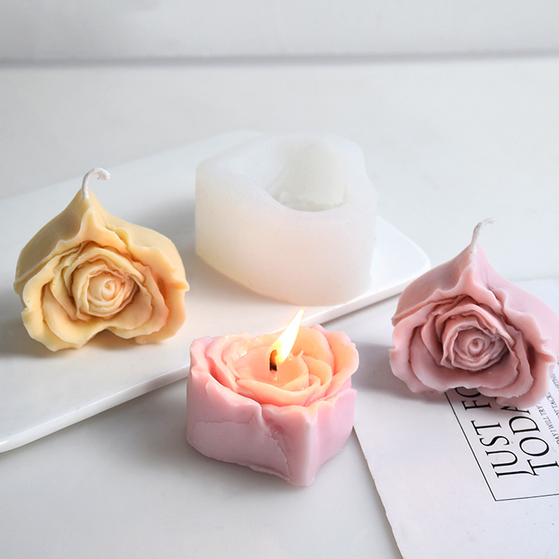 Rose Flower Heart Candle Molds Valentine's Day Cylinder Resin Casting Mold for Candle Making Resin Casting Silicone Mold for DIY Candle Making Polymer Clay Craft Plaster