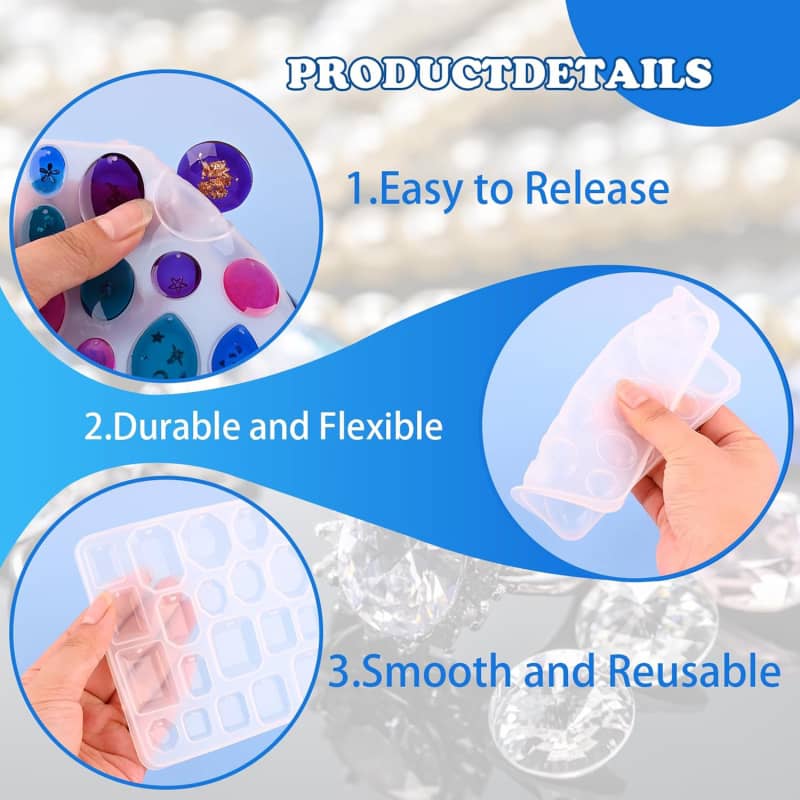 Actvty Earring Resin Mold with Holes, Silicone Pendant Epoxy Molds, Jewelry Molds for DIY Gem Cabochon, Earrings, Necklace, Jewelry, Keychain (4 Shapes)