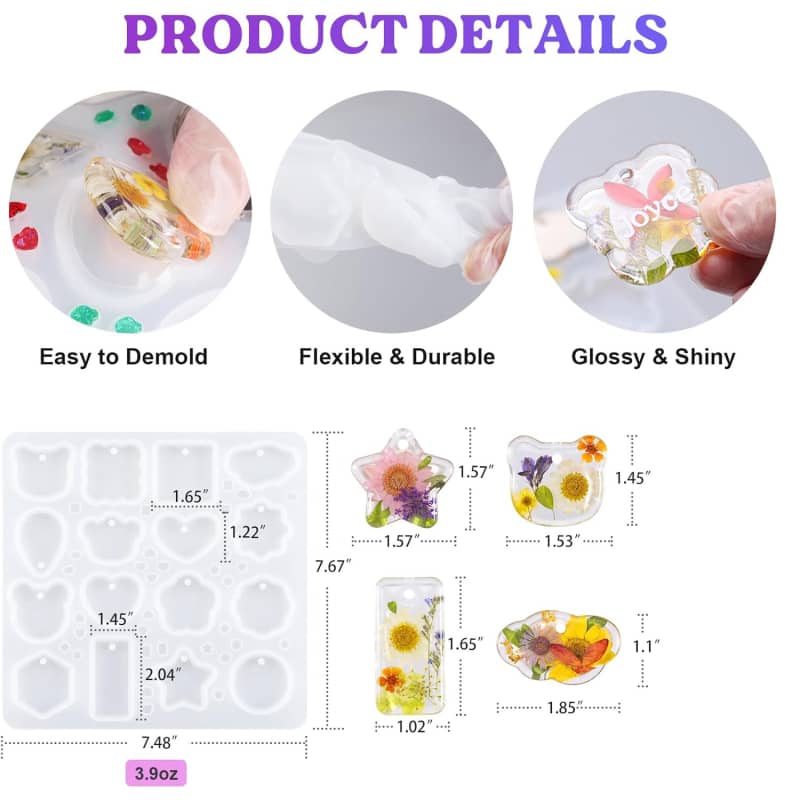 Keychain Resin Molds Silicone with Hole, 16 Cavities Resin Jewelry Mold for Keychain Pendant Jewelry Making