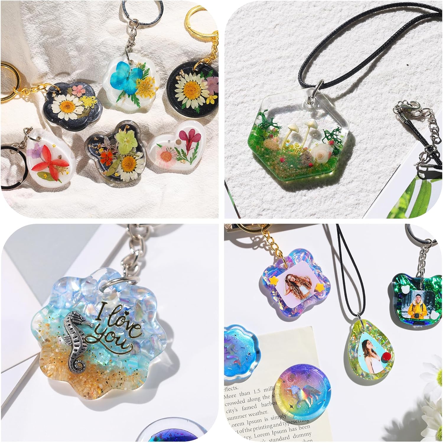 Keychain Resin Molds Silicone with Hole, 16 Cavities Resin Jewelry Mold for Keychain Pendant Jewelry Making