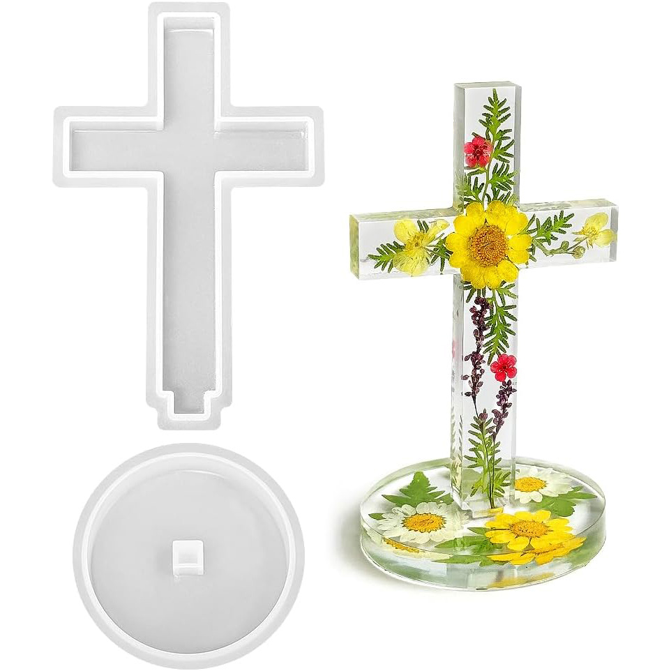 5'' Standing Cross Silicone Mold with Base, Crucifix Mold for Epoxy Resin