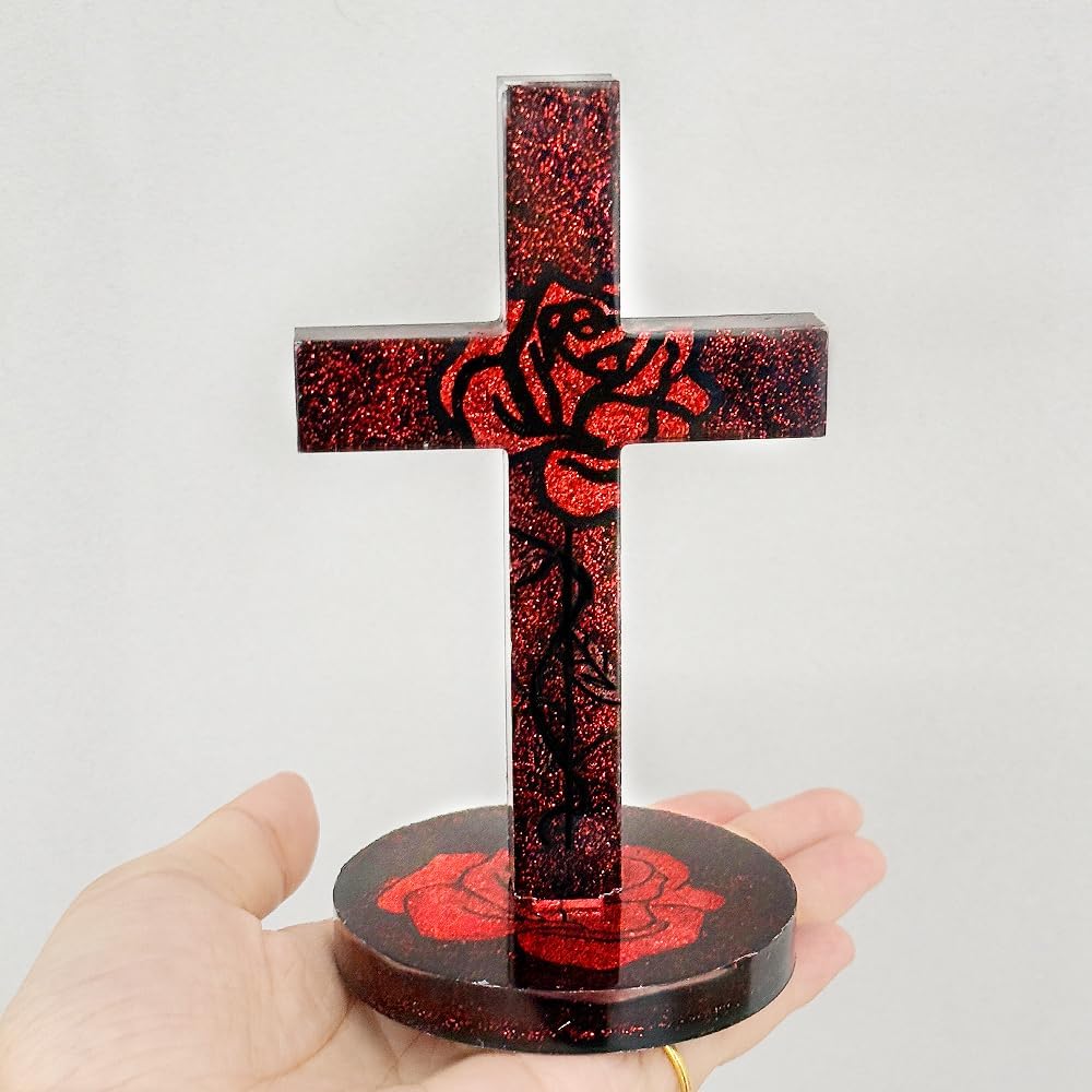 5'' Standing Cross Silicone Mold with Base, Crucifix Mold for Epoxy Resin