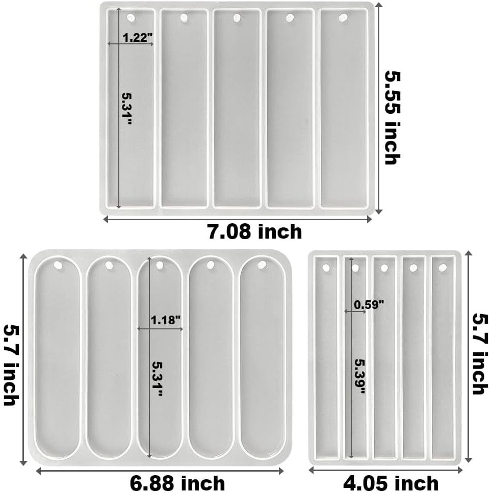 3 Shapes Shiny Bookmarks Resin Silicone Mold, Small Medium Rectangle Bookmark Mold
