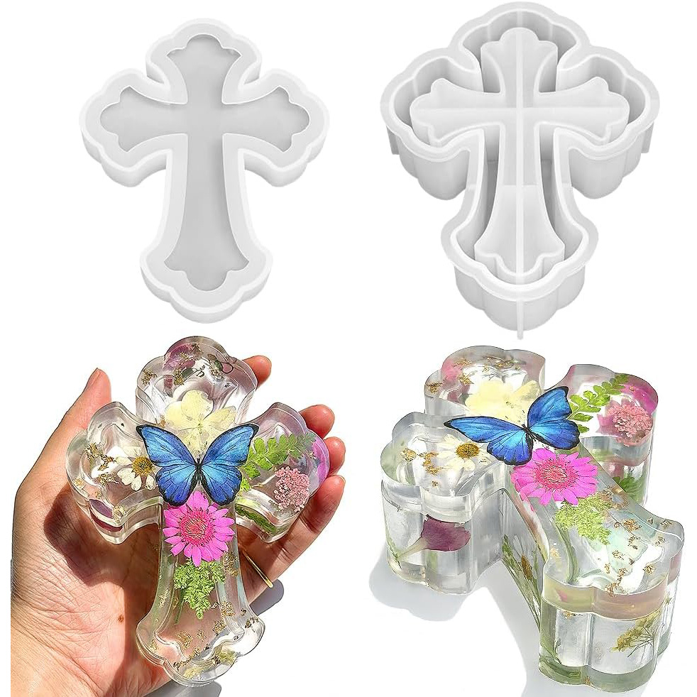 Fancy Cross Box Silicone Mold, Small Jar Storage Mold with Lid
