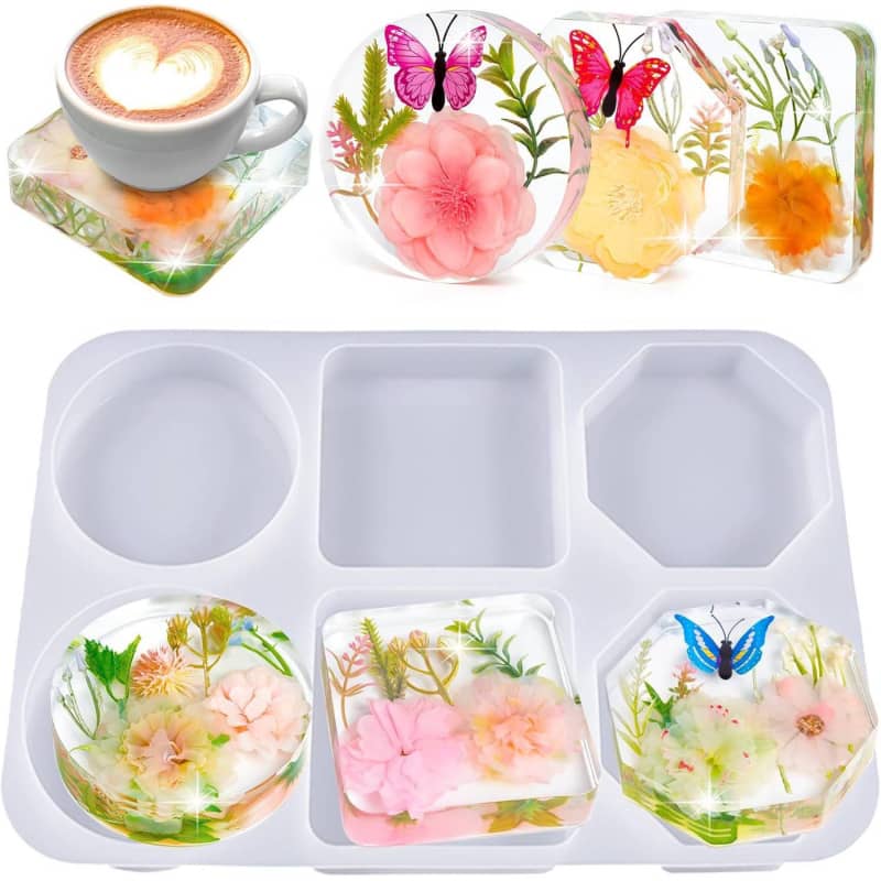 Deep Coaster Resin Molds Silicone Octagon Round Square Silicone Molds for Resin Epoxy Resin Casting Craft Mold for Flower Preservation DIY Art (2 Shapes)