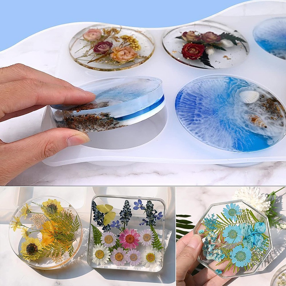 Deep Coaster Resin Molds Silicone Octagon Round Square Silicone Molds for Resin Epoxy Resin Casting Craft Mold for Flower Preservation DIY Art (2 Shapes)