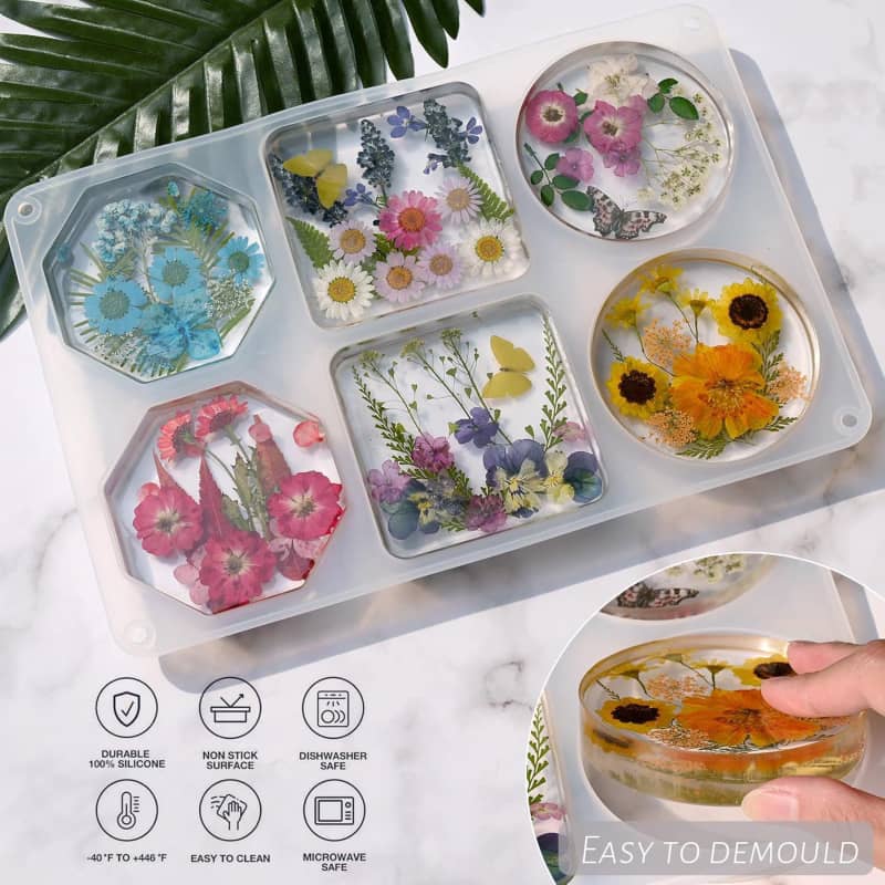 Deep Coaster Resin Molds Silicone Octagon Round Square Silicone Molds for Resin Epoxy Resin Casting Craft Mold for Flower Preservation DIY Art (2 Shapes)