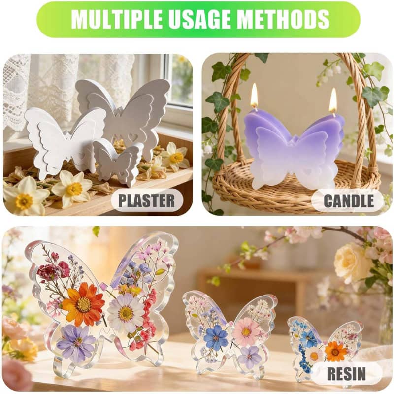 Butterfly Resin Molds, Butterfly Candle Molds Silicone, Flexible Effortless Demoldable Epoxy Molds for Resin Casting, Soap, Candle, Flowers Preservation