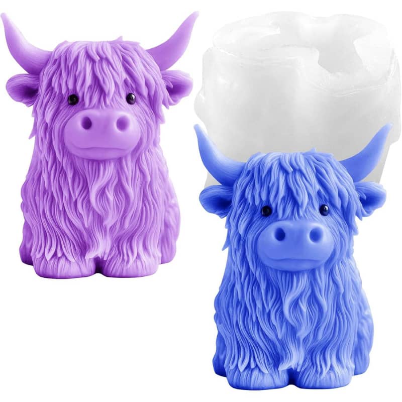 Highland Cow Silicone Molds 3D Cow Resin Candle Soap Making Mold Cow Ice Cube Silicone Molds Tray Fondant Chocolate Cake Decorating DIY Epoxy Casting Clay Mold