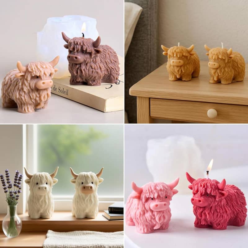 Highland Cow Silicone Molds 3D Cow Resin Candle Soap Making Mold Cow Ice Cube Silicone Molds Tray Fondant Chocolate Cake Decorating DIY Epoxy Casting Clay Mold