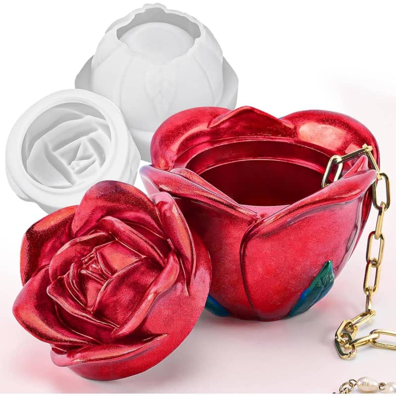 Rose Shape Candle Jar with Lid Concrete Mould Cement Planter Candle Vessels Candlestick Craft Gift Mold Resin Jar Molds Jewelry Container Flowerpot Casting Mould
