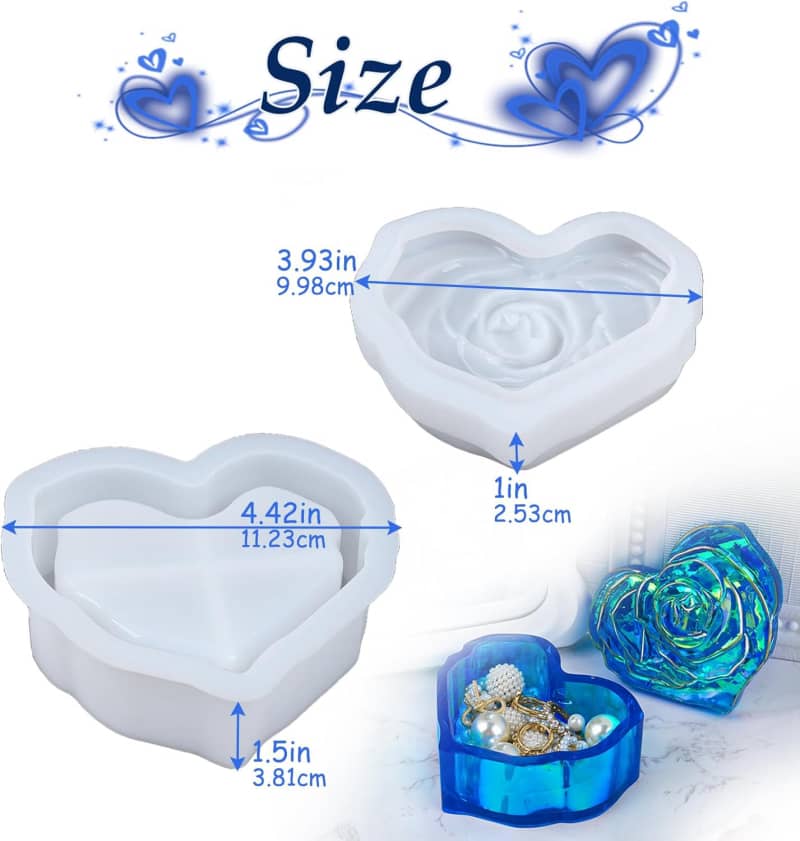 Heart Jar Resin Mold with Rose Lid Epoxy Resin Storage Box Casting Molds DIY Jewelry Candle Trinket Candy Container Silicone Mould