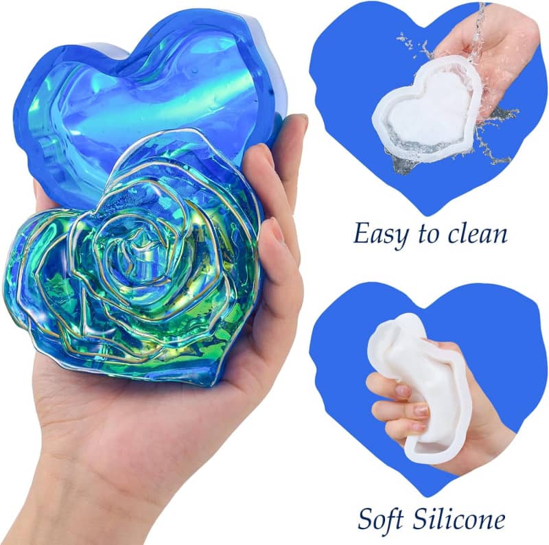 Heart Jar Resin Mold with Rose Lid Epoxy Resin Storage Box Casting Molds DIY Jewelry Candle Trinket Candy Container Silicone Mould