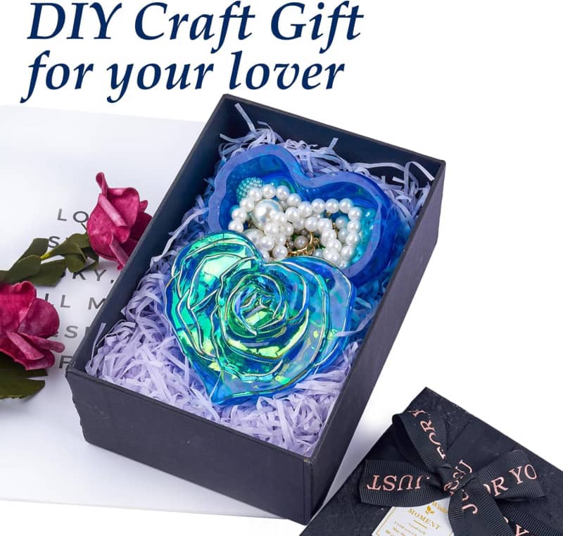 Heart Jar Resin Mold with Rose Lid Epoxy Resin Storage Box Casting Molds DIY Jewelry Candle Trinket Candy Container Silicone Mould