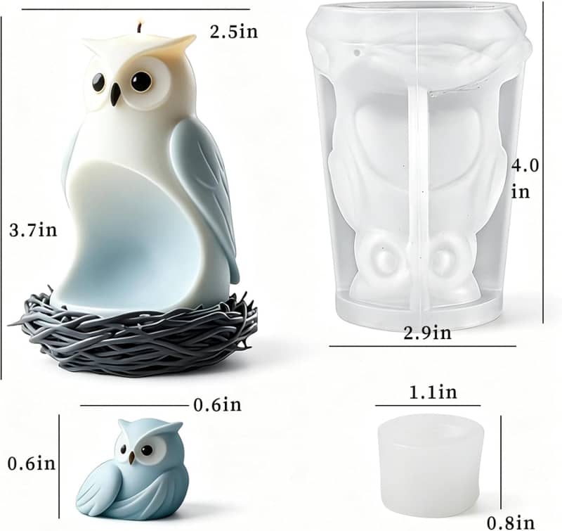 Owl Resin Candle Soap Molds, Cute Owl Silicone Molds Set, 3D Animal Mold for Chocolate Fondant Cake Decorating, Jewelry Pendant Keychain Epoxy Resin Casting