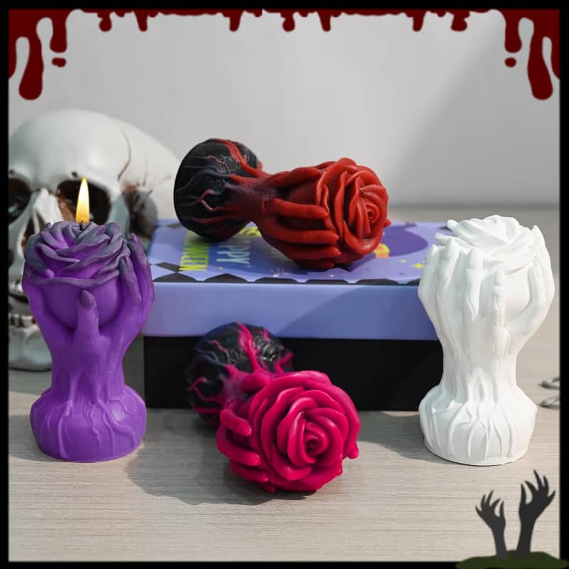Hand Holding Rose Candle Mold, 3D Flower Silicone Mold for Candles Pillar Wax Plaster Epoxy Resin Craft Casting Gothic Home Décor