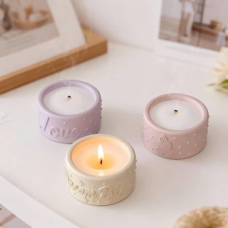 Relief English word gesture candle cup silicone mold DIY plaster polka dot four-candle holder decorative silicone mold
