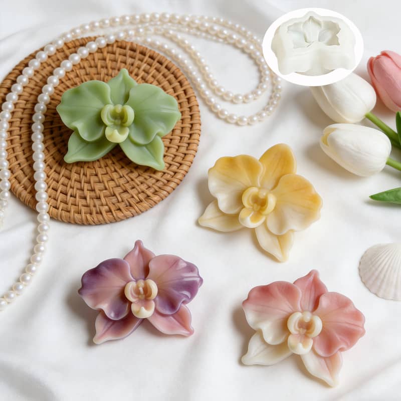 Phalaenopsis orchid scented candle silicone mold, realistic flower handmade soap car diffuser stone mold