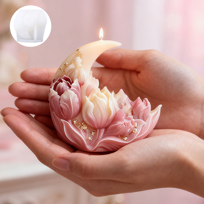 Moon-shaped fragrant candle silicone mold - DIY gift for girlfriend on special occasion - Ins Style candle with tulip design